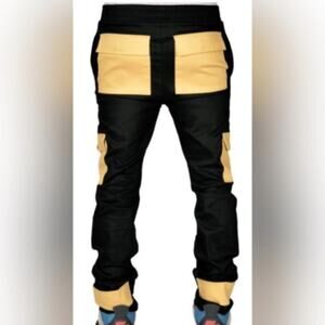 The Hideout Clothing Black Yellow Technical Cargo Pants Joggers Size S NEW